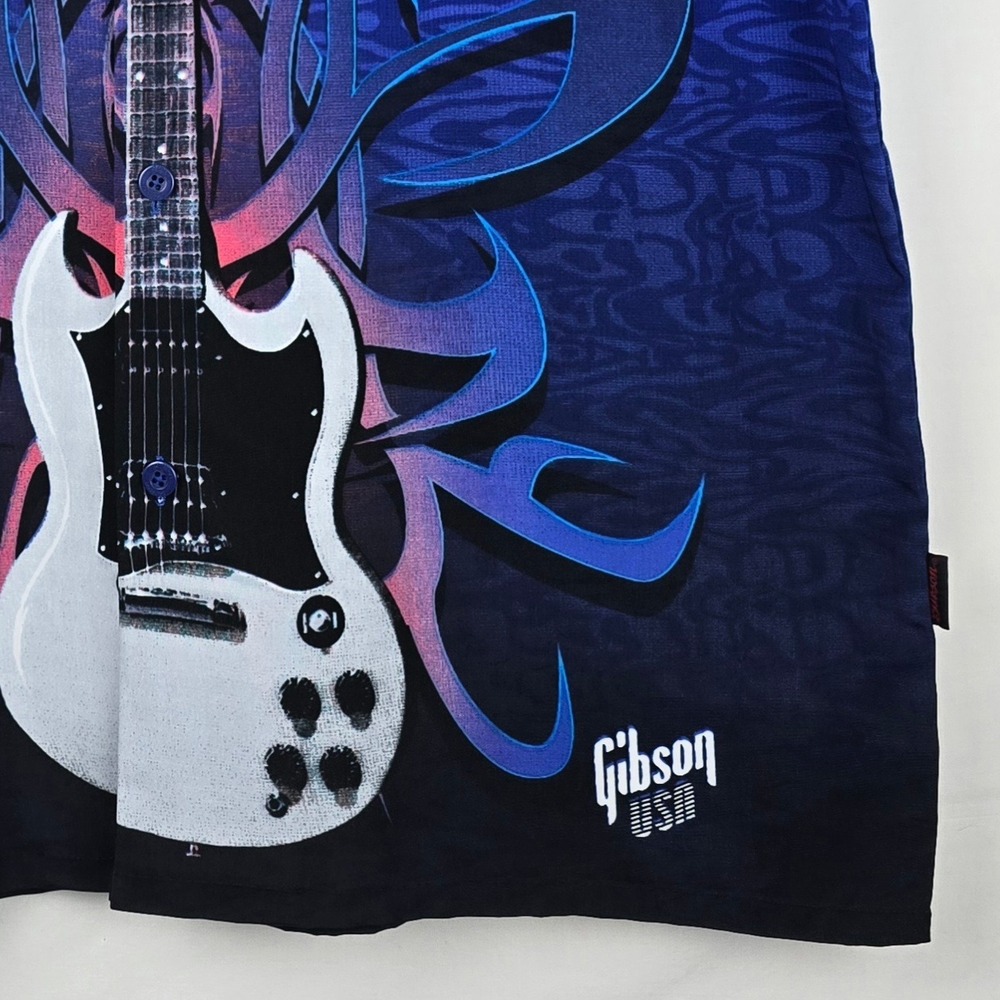 Gibson Tour Wear Dragonfly Shirt XL Blue White SG Guitar Tribal Flame Rock Mens - Picture 6 of 16